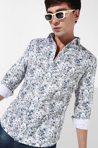 Men's abstract print button up cotton shirt