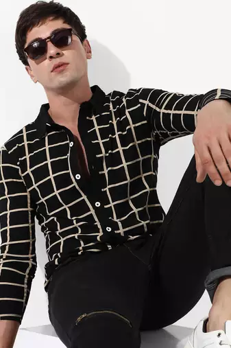 Men's black graph checks shirt