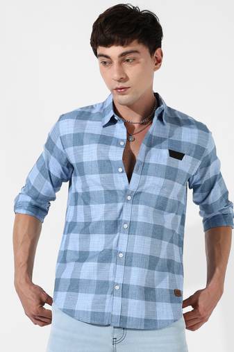 Men's cotton blue checks shirt