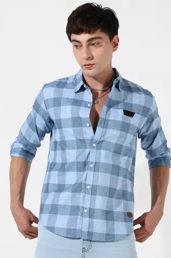 Men's cotton blue checks shirt