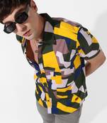 Men's multicolour abstract cotton shirt