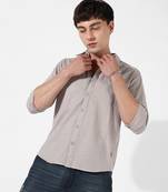 Men's solid beige regular fit shirt