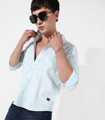 Men's solid light blue regular fit shirt