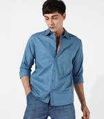 Men's solid denim blue regular fit shirt