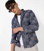 Men's blue checkered casual shirt