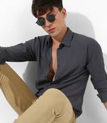 Men's solid charcoal grey regular fit casual shirt