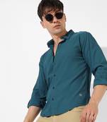 Men's solid teal blue regular fit casual shirt