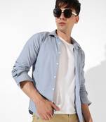 Men's solid light grey regular fit casual shirt