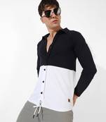 Men's navy blue colourblocked regular fit casual shirt