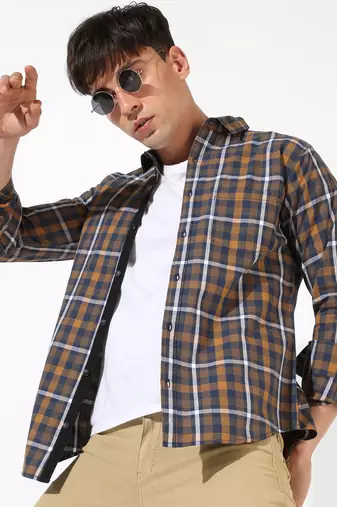 Men's multicolour checkered regular fit casual shirt