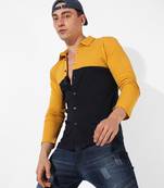 Men's mustard yellow colourblocked regular fit casual shirt