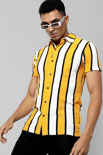 Men's yellow striped regular fit casual shirt