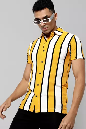 Men's yellow striped regular fit casual shirt