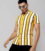 Men's yellow striped regular fit casual shirt