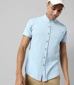 Men's solid light blue regular fit casual shirt