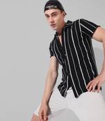 Men's black striped regular fit casual shirt