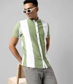 Men's sage green striped regular fit casual shirt