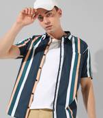 Men's blue striped regular fit casual shirt