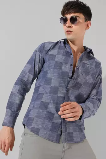 Men's blue checkered casual shirt