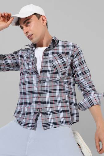 Men's grey checkered casual shirt