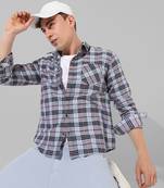 Men's grey checkered casual shirt