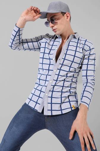 Men's grey checkered casual shirt