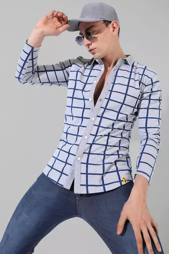 Men's grey checkered casual shirt