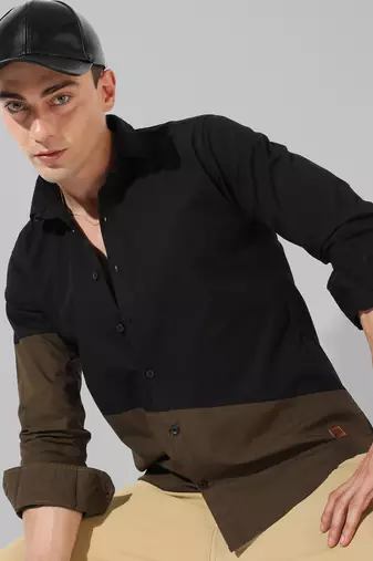 Men's black colourblocked casual shirt