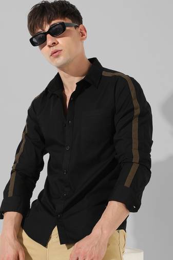 Men's solid black casual shirt