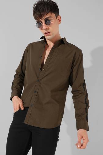 Men's solid olive green casual shirt