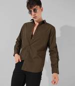 Men's solid olive green casual shirt