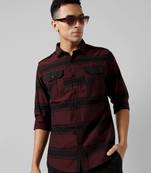 Men's maroon striped regular fit casual shirt