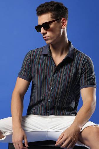 Men's multicolour contrast knitted shirt