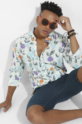 Men's rose garden print button up shirt