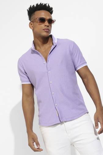 Men's lavender honeycomb knit shirt