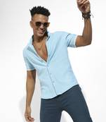 Men's sky blue honeycomb knit shirt