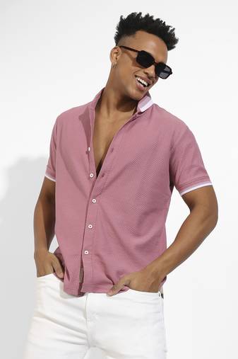Men's coral pink honeycomb knit shirt
