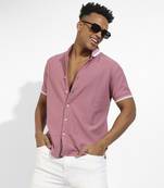 Men's coral pink honeycomb knit shirt