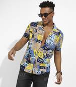 Men's blue & beige aztec print shirt