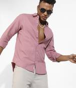 Men's coral pink self-design striped shirt
