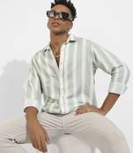 Men's sage green & white contrast club striped shirt