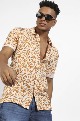 Men's brown foliage strokes shirt