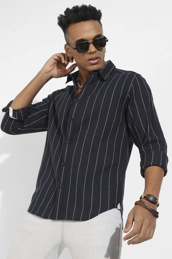 Men's navy blue shadow striped shirt