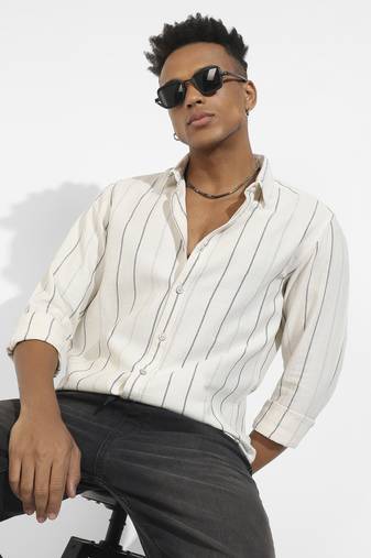 Men's beige contrast pinstriped shirt