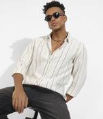 Men's beige contrast pinstriped shirt