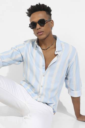 Men's light blue shadow striped shirt