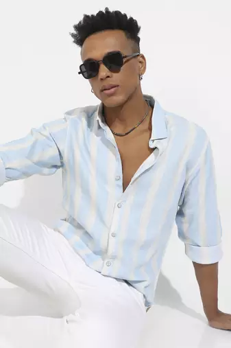 Men's light blue shadow striped shirt