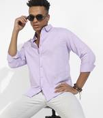 Men's lavender self-design striped shirt