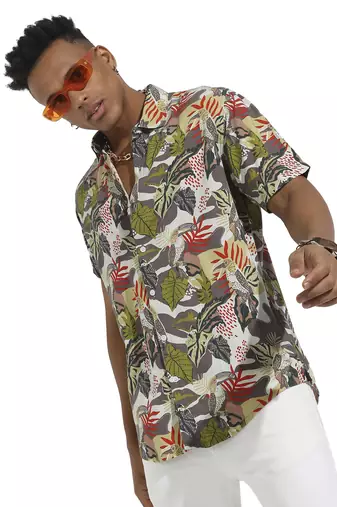 Men's multicolour artistic jungle shirt