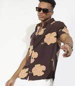 Men's brown hibiscus print shirt
